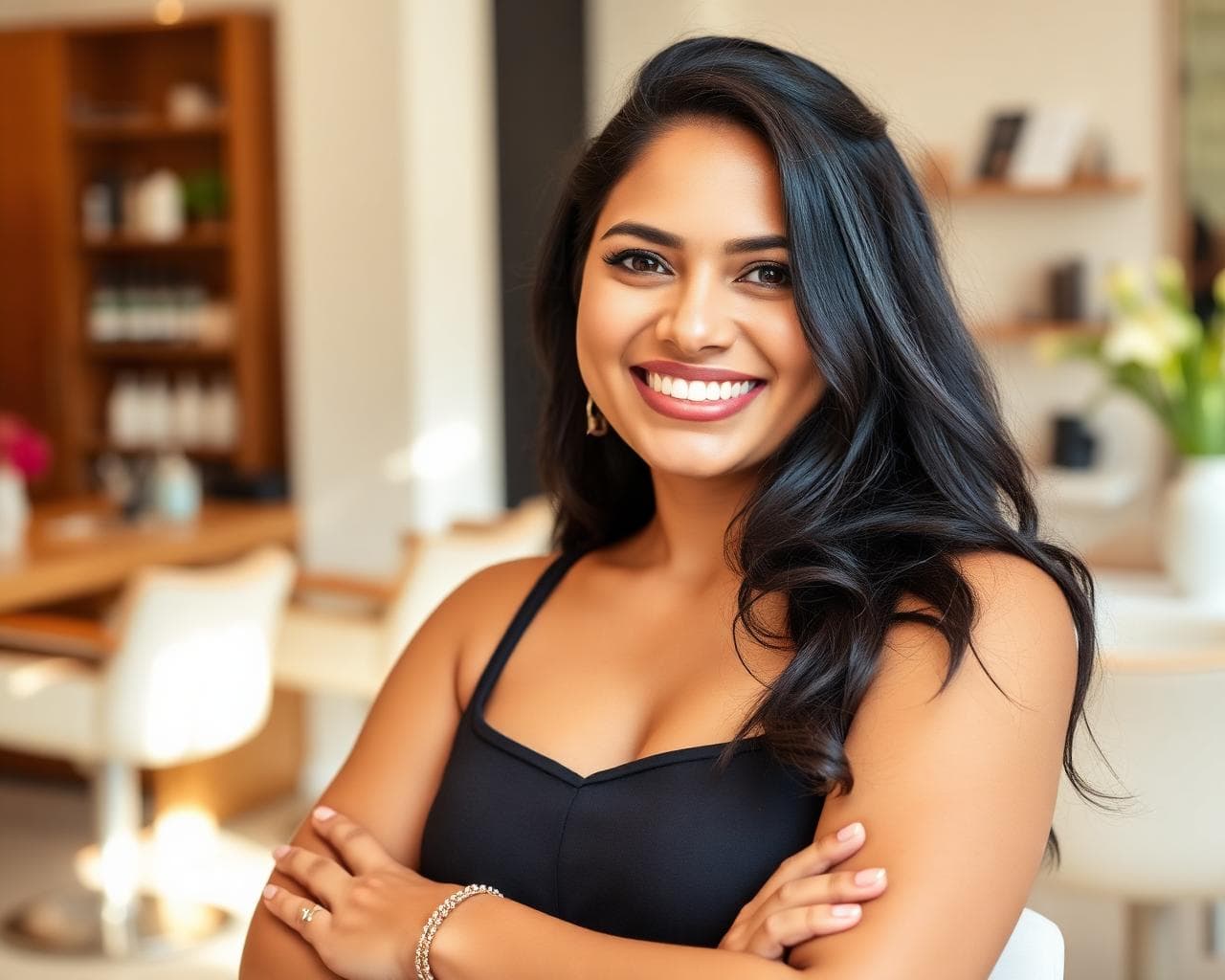 A salon owner in her studio